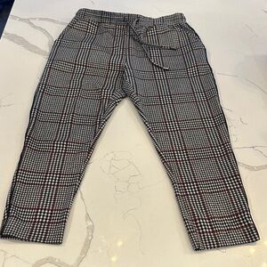 by Anthropologie Gingham Checkered Pants - Black, White, Burnt Orange Cozy Work